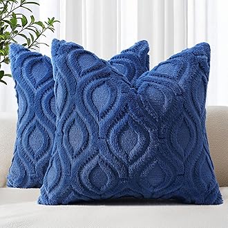 decorUhome Spring Euro Sham Throw Pillow Covers 26x26 Inch Set of 2, Soft Plush Faux Wool Dark Blue Solid Couch Pillow Covers, Accent Farmhouse Neutral Square Pillow Cases for Sofa Bed Living Room
