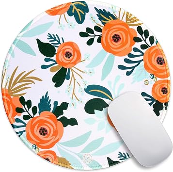 Oriday Customized Round Gaming Mouse Pad, Aesthetic, Stylish Circular Mousepad with Stitched Edge for Desk, Work, Home Office Decor, Washable, 8.7" x 8.7" Large Size, 3mm Thickness Orange Camellia