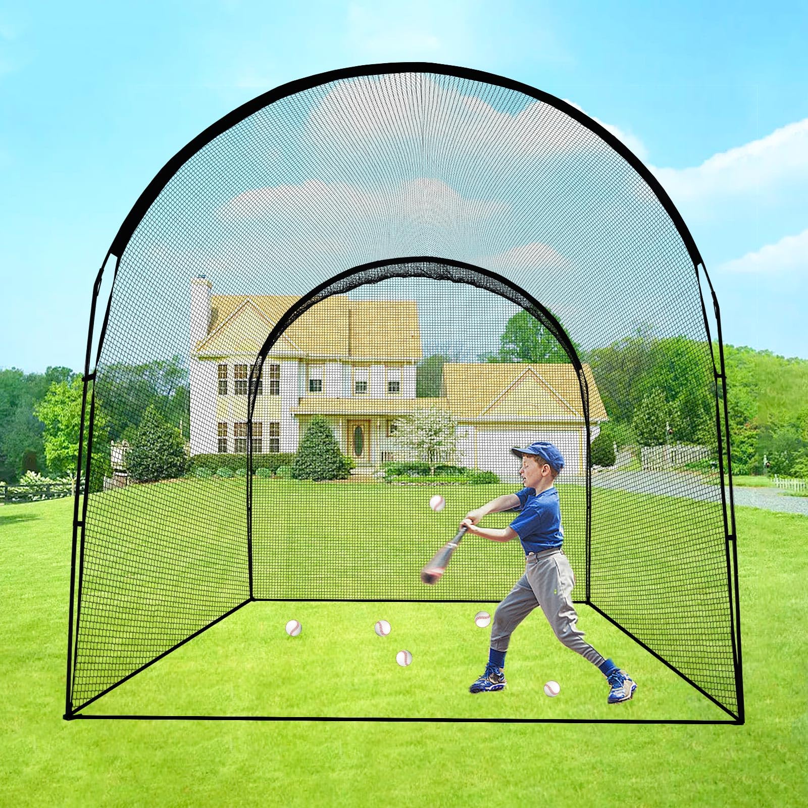 Sharellon Batting Cage, Baseball Batting Cage, Portable Batting Cage, Baseball and Softball Batting Cage Net and Frame for Home Backyard Indoor Outdoor Hitting Pitching Practice