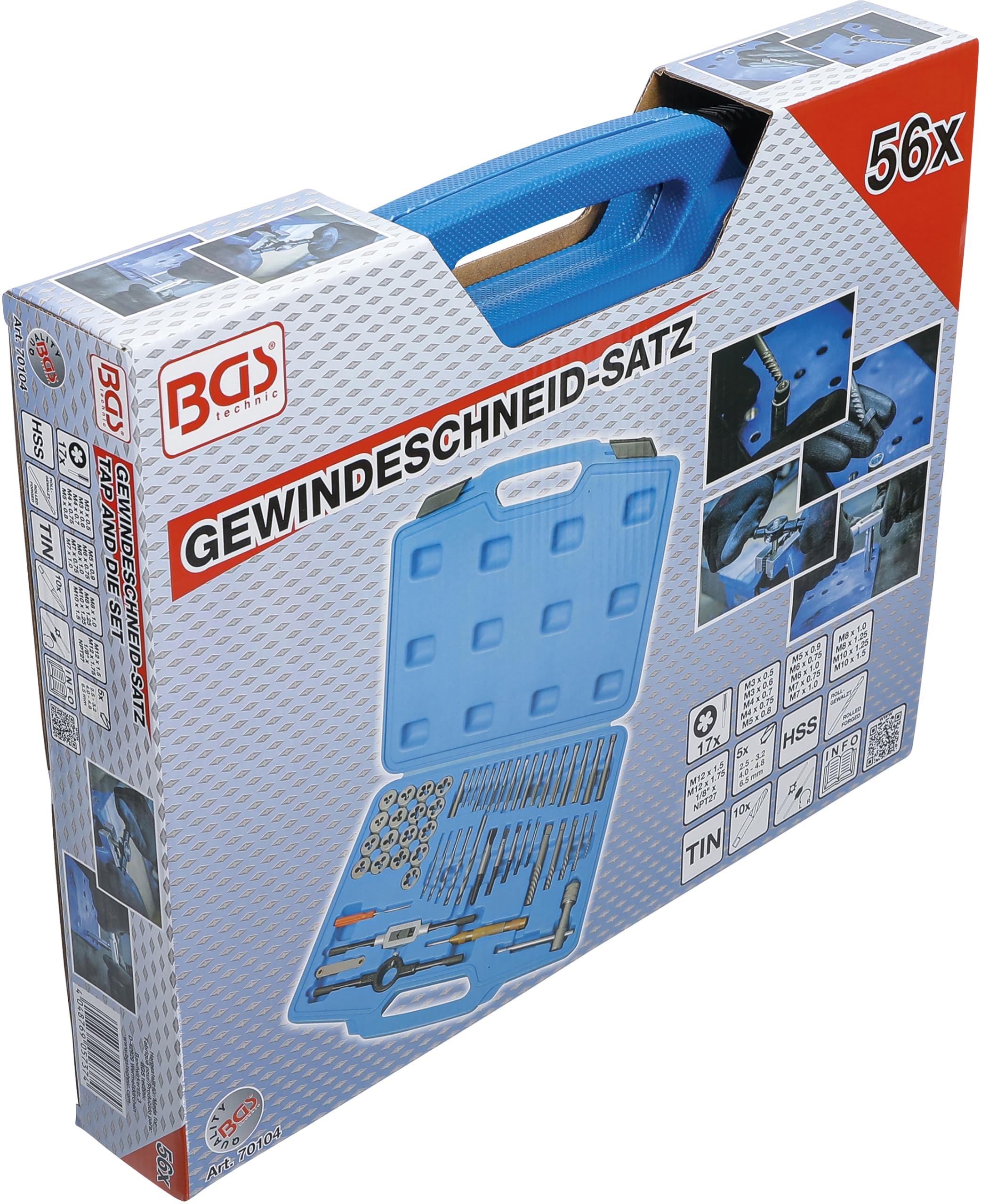 BGS 70104 | Set maschi e filiere | M3 - M12 | 56 pz.