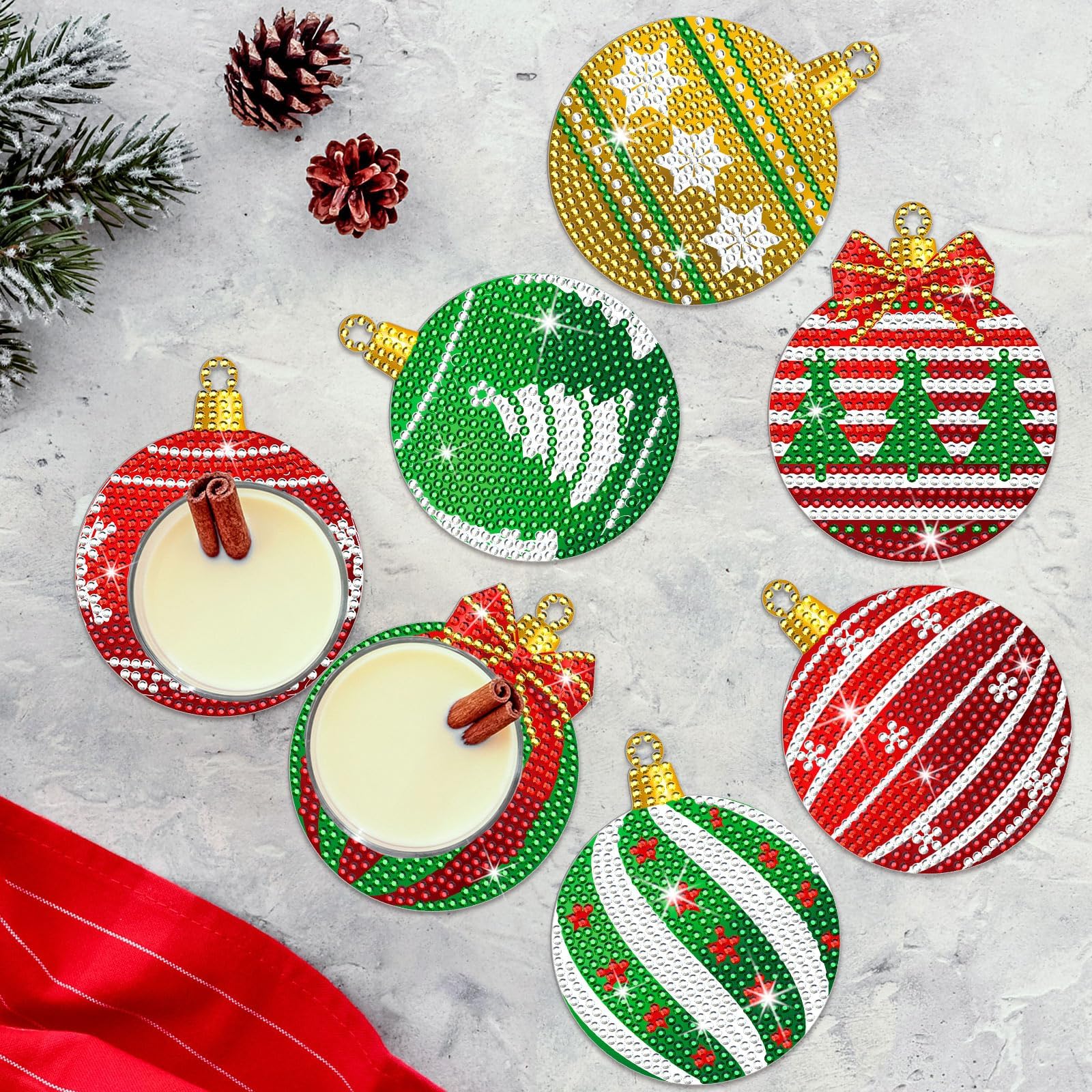 DIY Diamond Painting Untersetzer Set – 6 Stück Mit Halter, Weihnachts-Schneeflocken-Design Zum Basteln
