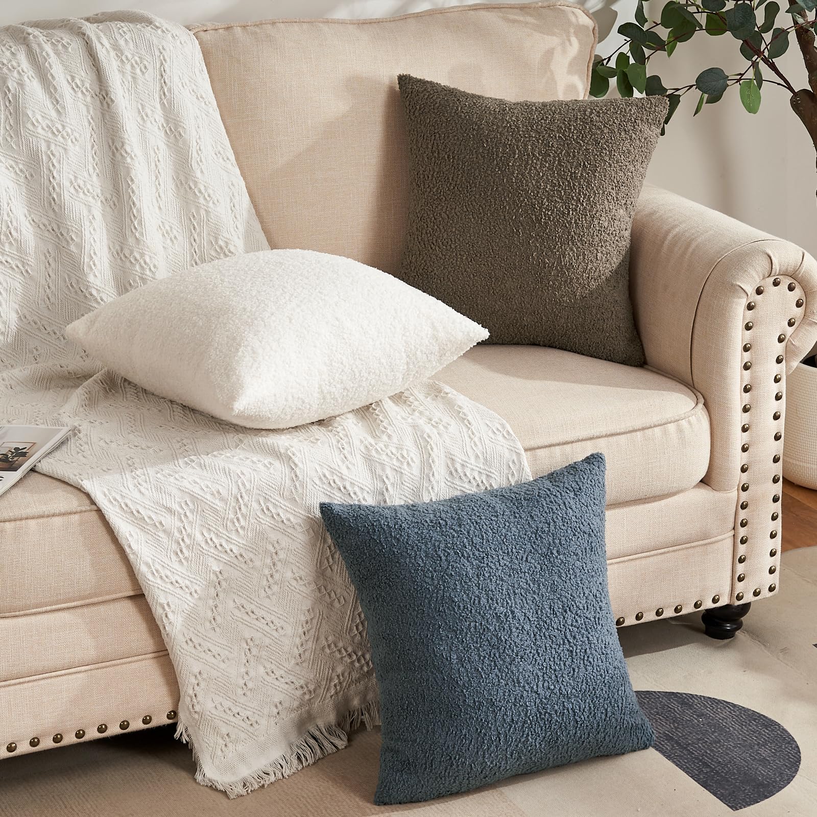 2 Housses De Coussin Fleur De Givre - Velours Doux 45x45cm - Pour Canapé, Salon - Bleu Marine