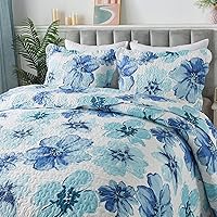 Vista 3 de HoneiLife - Juego de edredón de 3 piezas, colcha de microfibra, reversible, con estampado floral, para todas las estaciones, estilo acuarela