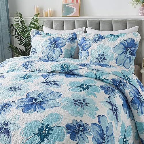 Miniatura 2 de HoneiLife - Juego de edredón de 3 piezas, colcha de microfibra, reversible, con estampado floral, para todas las estaciones, estilo acuarela, tamaño