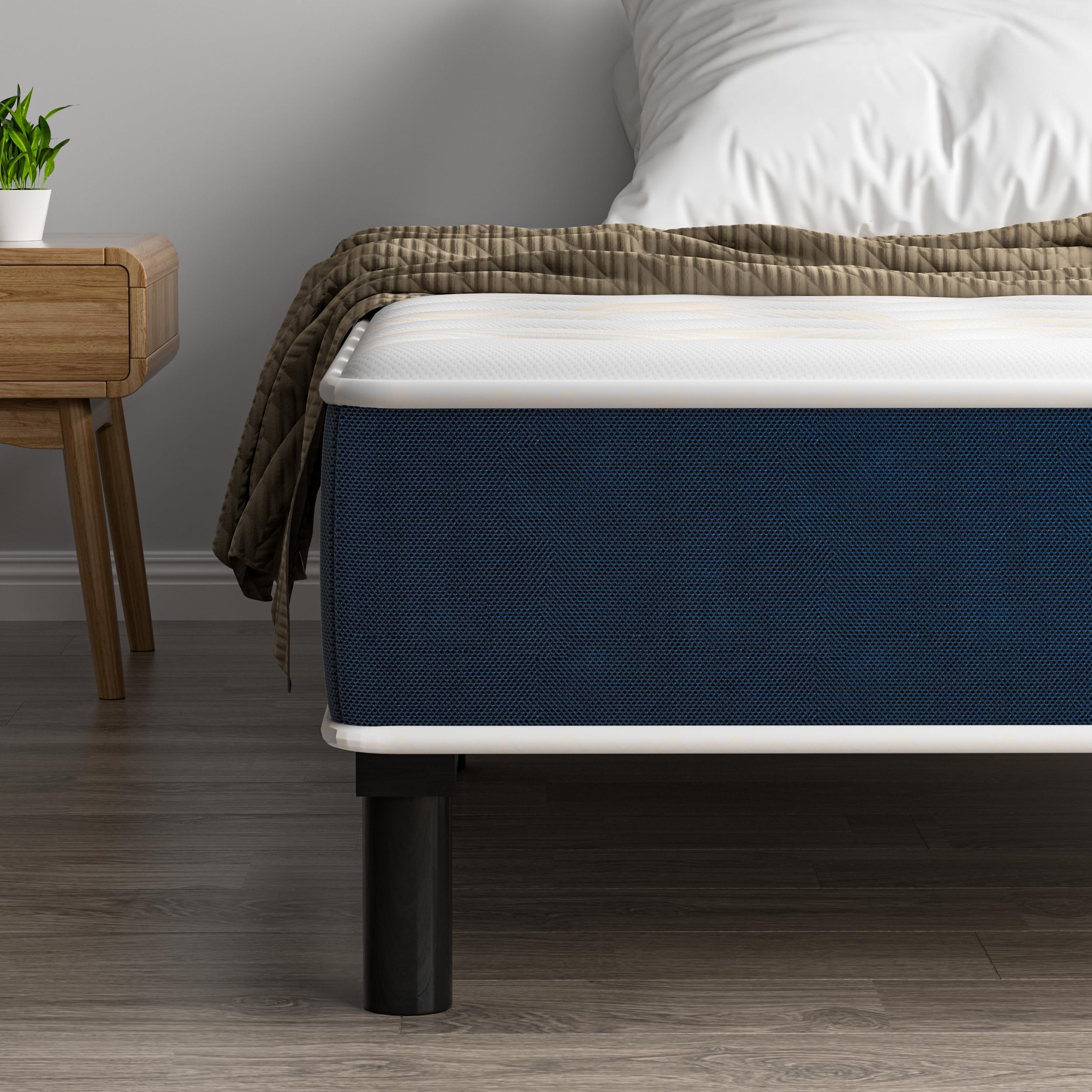 TEENO Ensemble Matelas et Sommier 90x190cm, Matelas Mousse à Mémoire, Cadre de lit en Fer 9 Pieds, 15cm, 7 Zones