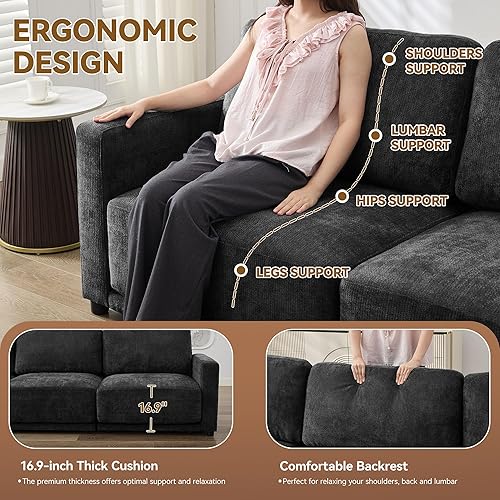 Miniatura 3 de Sofá modular en forma de L de 110.6 pulgadas, sofá modular de asiento profundo con otomana móvil, sofás gruesos de 4 asientos de gran tamaño para