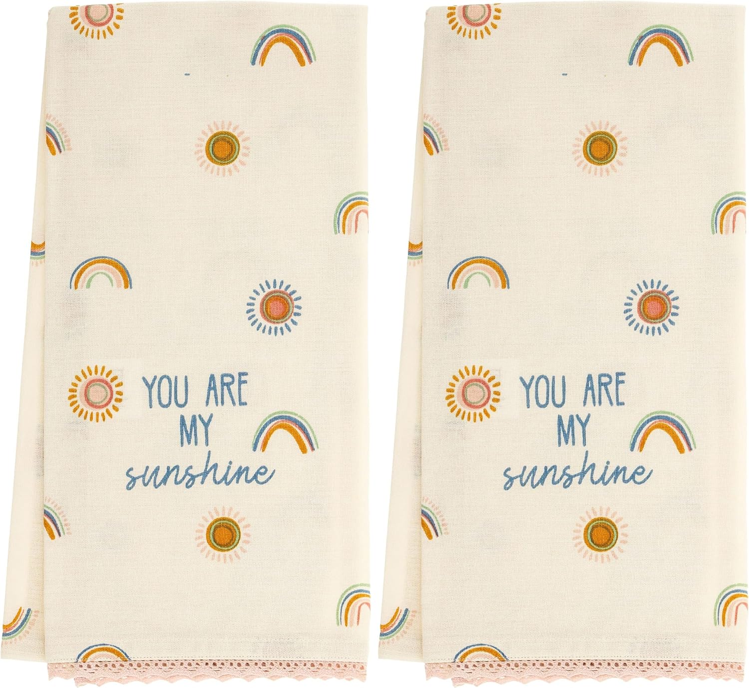 Karma Rainbow Tea Towel - 100% Cotton Hand Towels for The Kitchen - Modern Home Decor - White/Rainbow Small (Pack of 2)