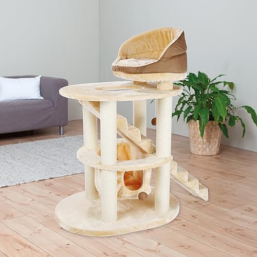 Miniatura 2 de TRIXIE Elsa - Torre para gatos con postes rascadores, hamaca, escaleras, plataforma superior, pompón colgante beige