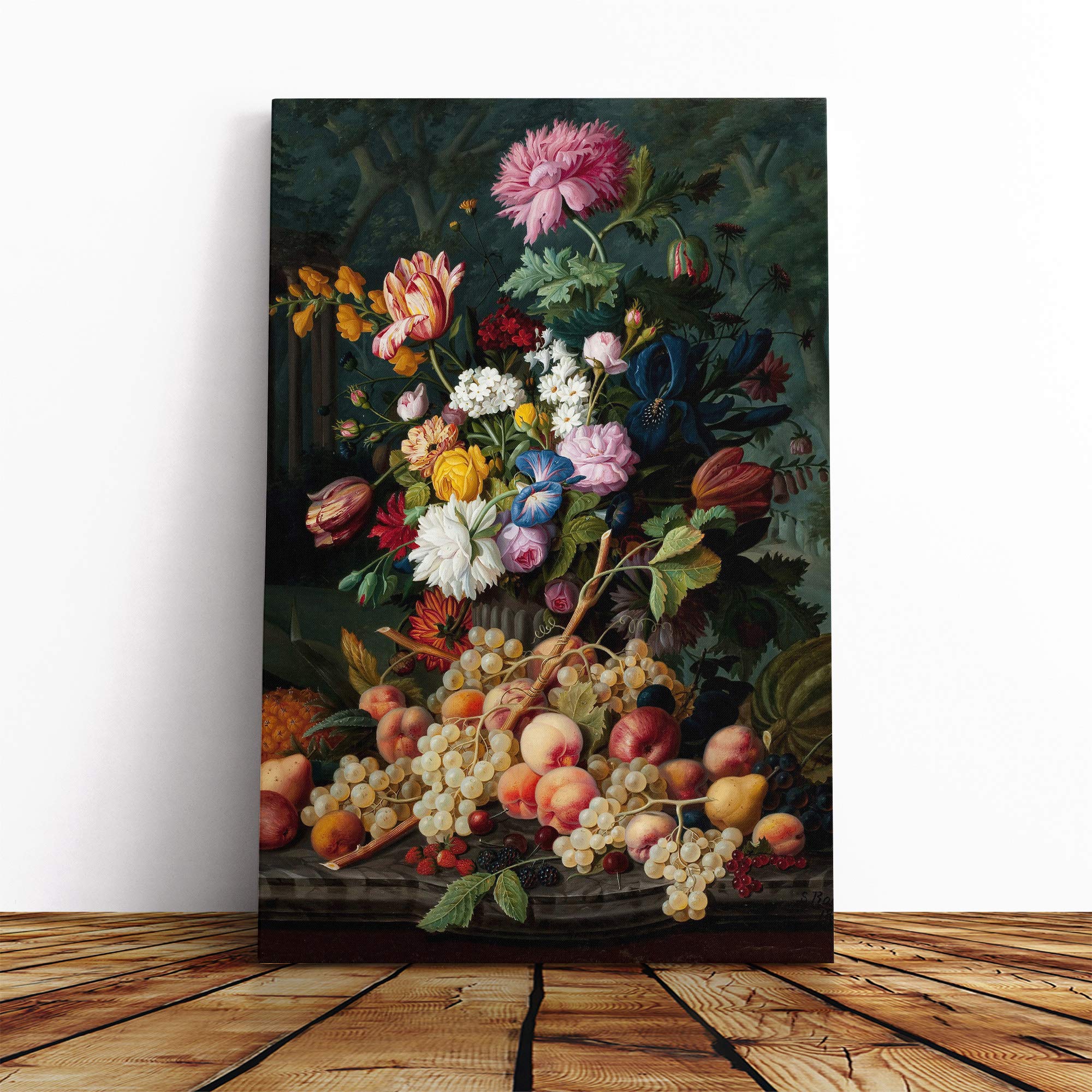 Severin Roesen Still Life Flower Bouquet Canvas Print | Gallery Wrapped 30mm Frame Wall Art | 24x16 inches | Ready to Hang | Modern Floral Picture | Living Room Bedroom Lounge Office