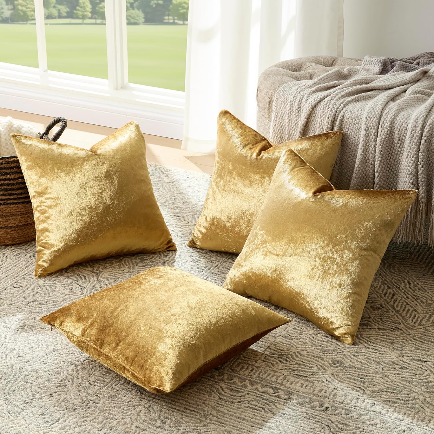 GIGIZAZA Velvet Gold Pillow Covers 18x18,Pack of 4 Decorative Throw Pillow Soft Covers Square Couch Pillow Modern Covers Living Room Luxury Cushion Covers - Image 9