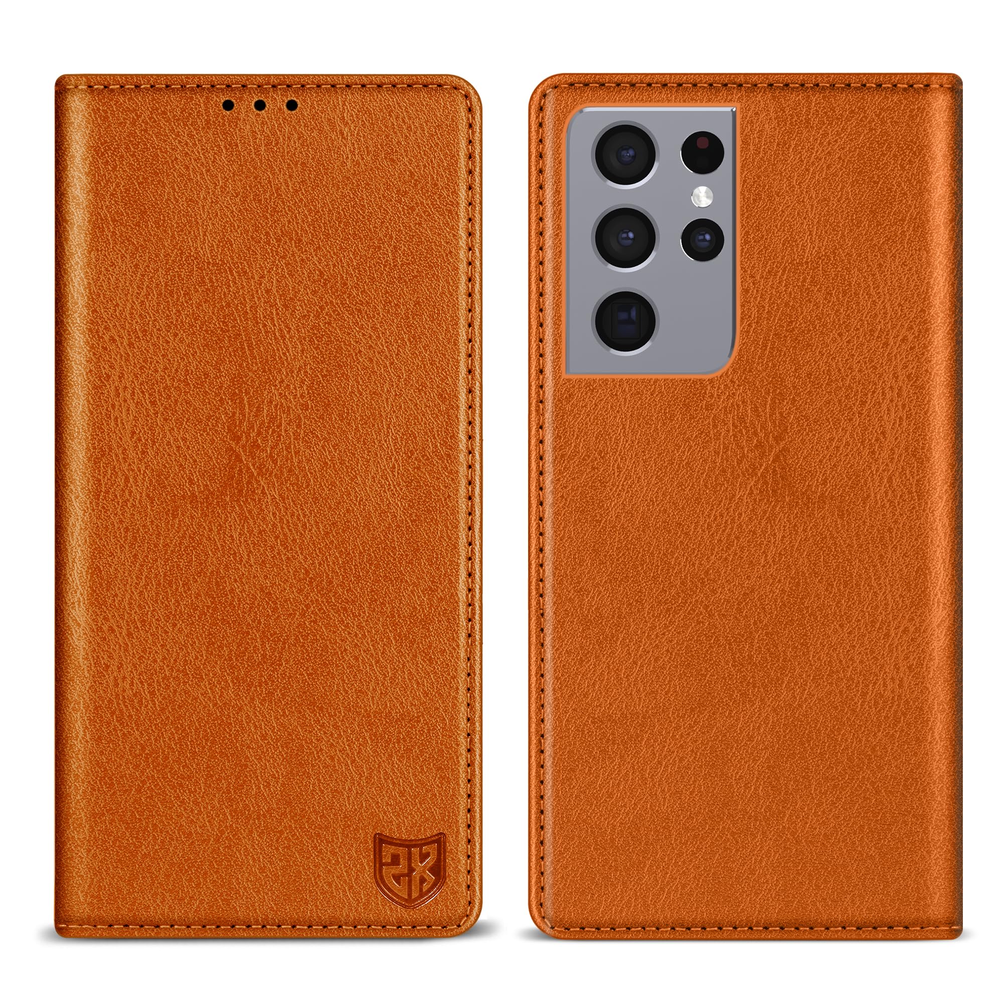 ZZXX for Galaxy S21 Ultra Wallet Case Strong Magnetic 6.8 inch,Brown