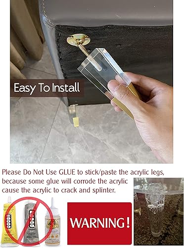 Miniatura 4 de JEREVER Juego de 4 patas acrílicas de repuesto para muebles, patas de sofá, decoración moderna y transparente, patas cuadradas (4.7 pulgadas