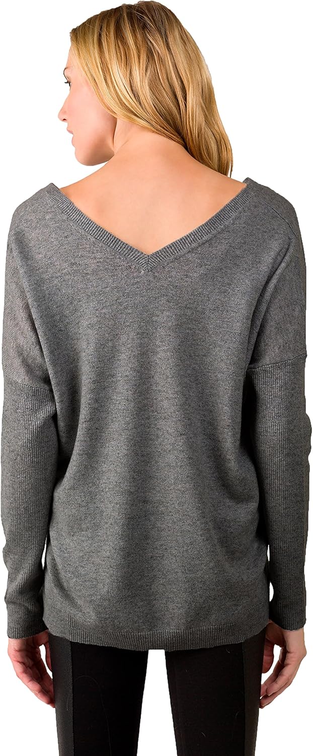 Women's 100% Cashmere Slouchy Dolman Sleeve Double V Neck Sweater - Image 2