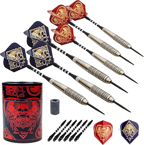 Miniatura 14 de Juego de 6 dardos de punta de acero – Dardos profesionales para diana – incluye barriles + ejes de plástico/aluminio + juntas tóricas + vuelos +