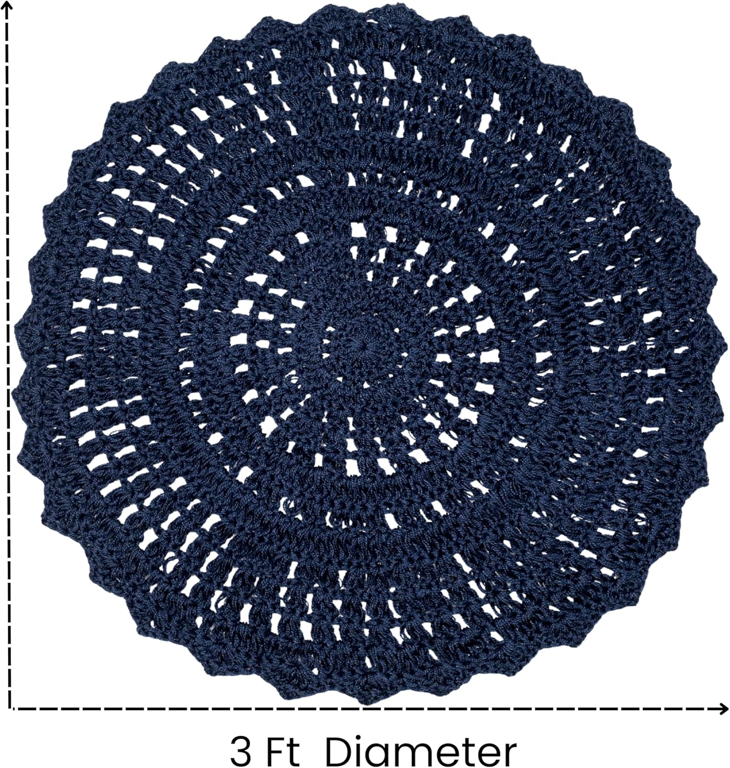 Hand Knitted Woven Rug Navy 3 Feet Round, Non Slip Decorative Small Soft Front Door Mat Throw Carpet Ideal for Kitchen, Guest Room, Entryway | Accent Blue Circle Hand Made Indoor Floor Mat for Bedroom