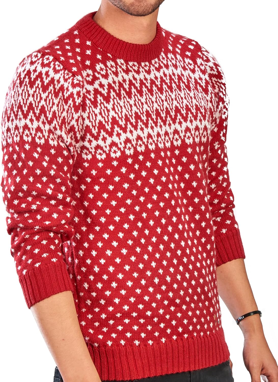 Men’s Red Norwegian-Style Alpaca Wool Sweater Mantaro - Christmas Season -Crewneck Pullover (X-Large)