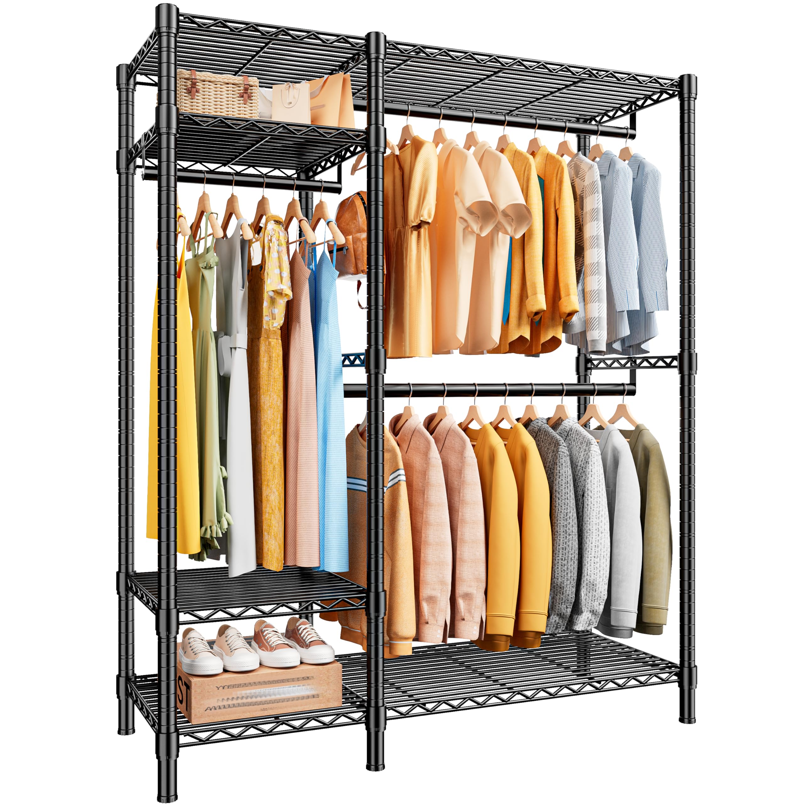 RaybeeClothes Rack Heavy Duty Loads 780LBS Clothing Racks for Hanging Clothes Adjustable Metal Garment Rack,45.5" W x 77" H x16.5 D Black