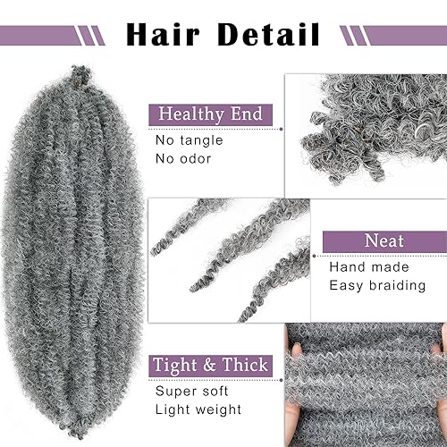 Miniatura 2 de Cabello Marley de 12 pulgadas, cabello afro trenzado preseparado de 12 pulgadas, 8 paquetes de cabello trenzado Marley Twist para rastas sintéticas,