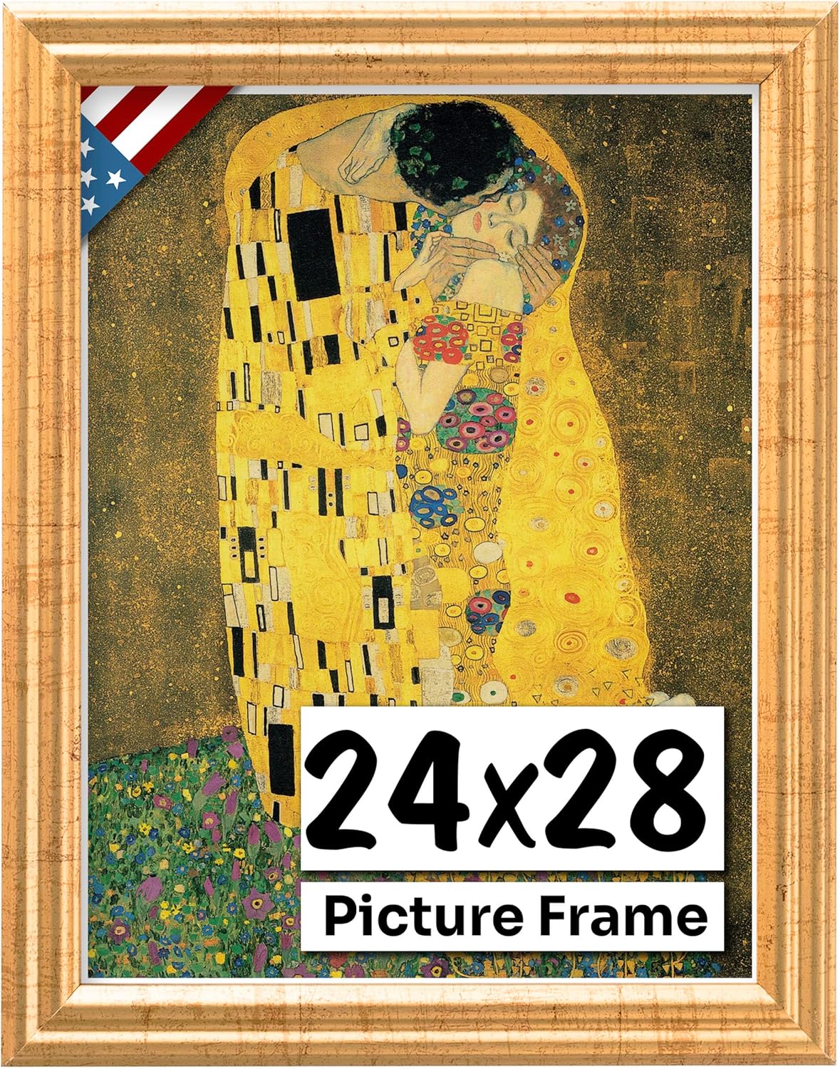 Antique Gold 24x28 Picture Frame .75" Inch Wide - Gold Wall Decor Handmade Solid Wood Frames with Preinstalled Hangers and UV Blocking Plexiglass 28x24 Frame