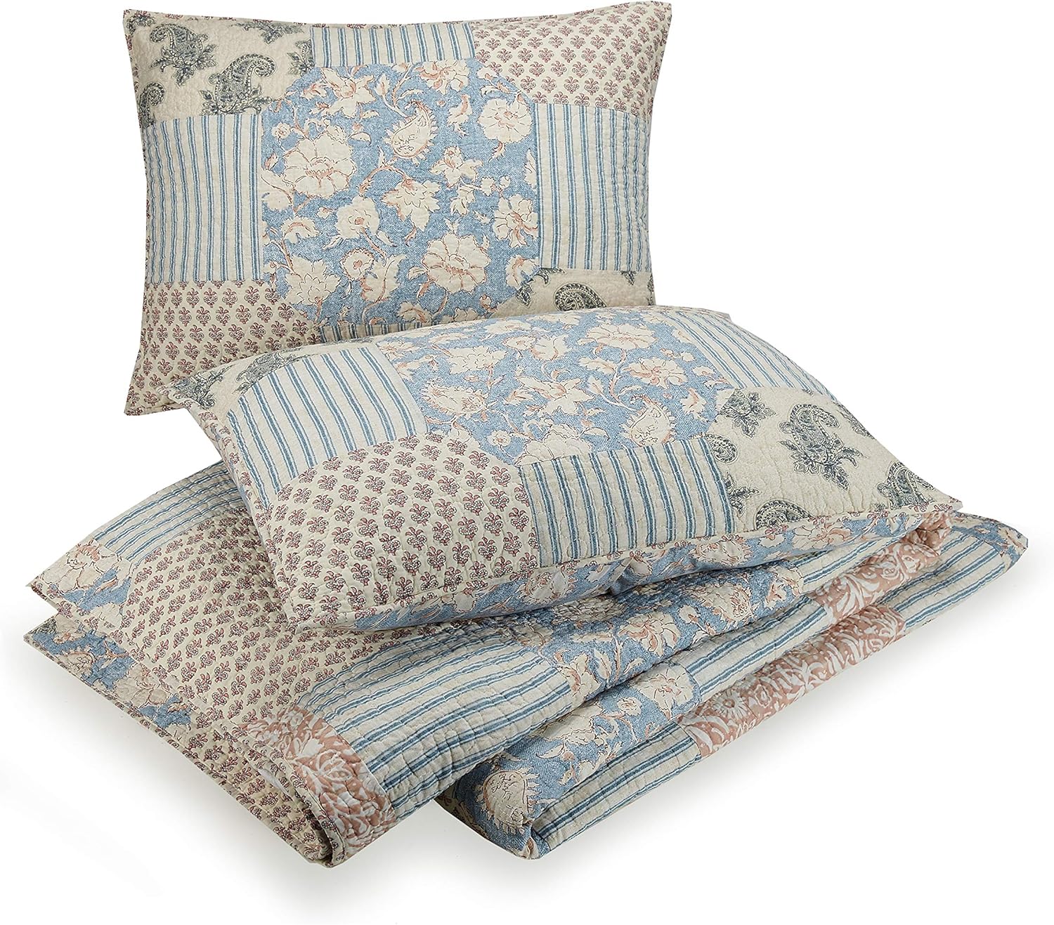 Mary Jane's Home Provencal Rose 3-Piece Quilt Set - Lightweight Breathable All Season Bedding, Full/Queen, Blush