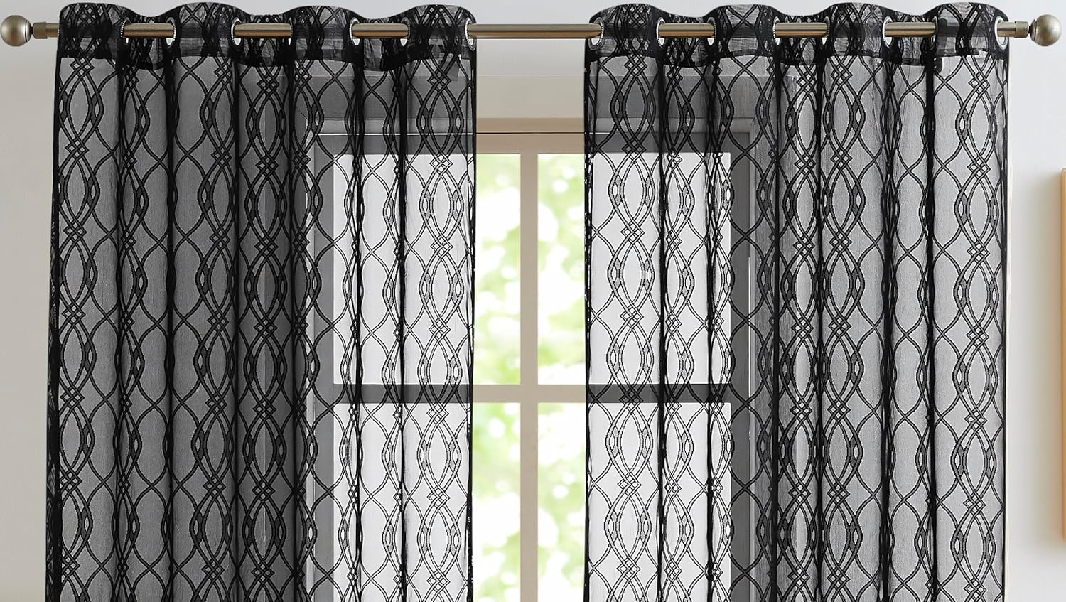 Warm Home Designs Modern Sheer Black Curtains 96 Inches Long for Living Room or Bedroom - Moroccan Geometric Lace Design for Black Decor - GI Black 96
