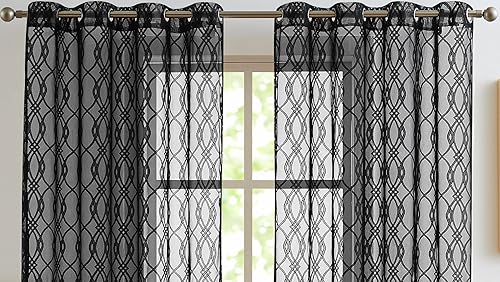 Miniatura 4 de Warm Home Designs Cortinas modernas para sala de estar o dormitorio. Cortinas negras transparentes de 63 pulgadas de largo con diseño geométrico