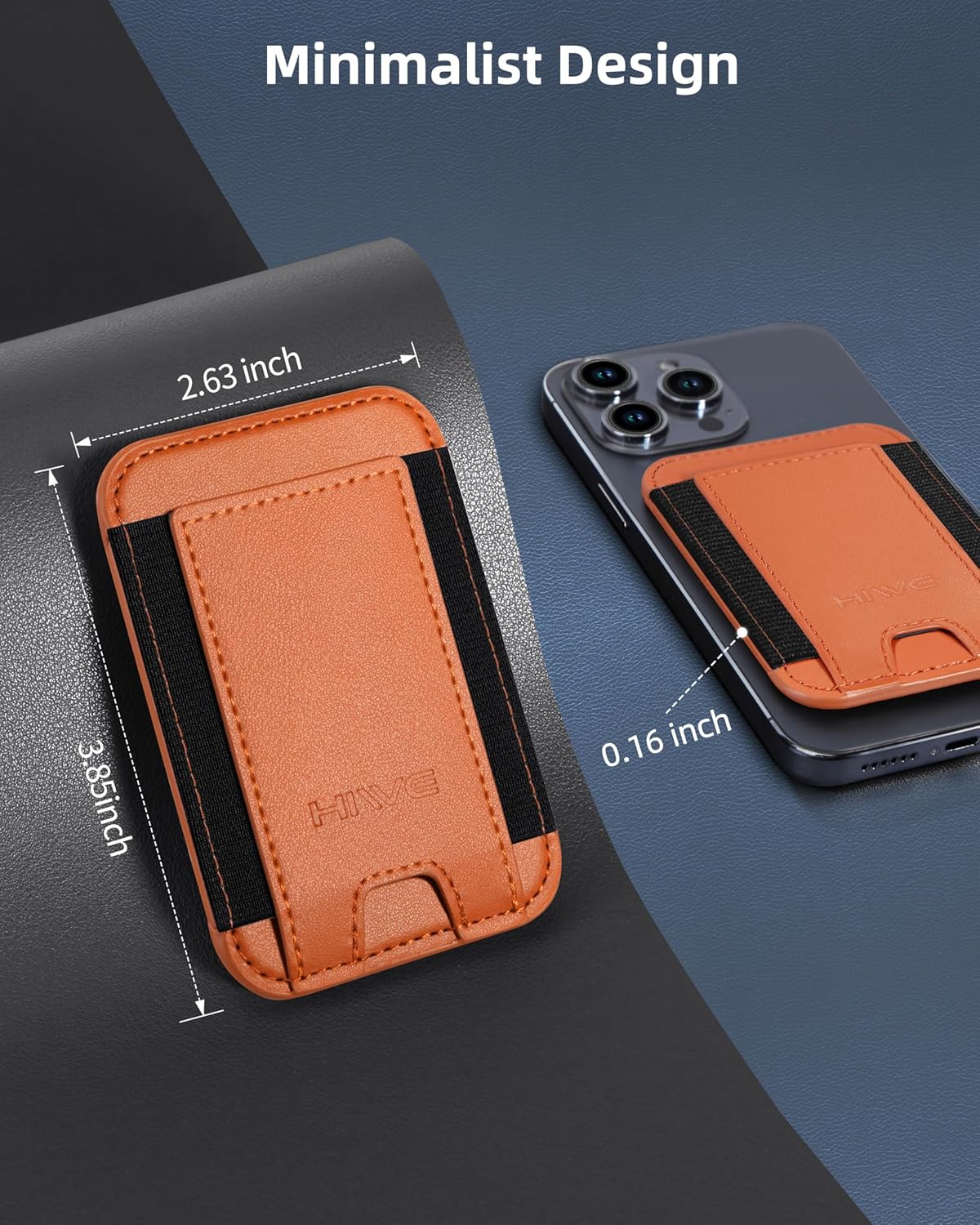 HiWe for MagSafe Wallet, Stronger Magnetic Wallet for iPhone 17/16/15/14/13/12 Series, 7 Cards Holder, Vegan Leather Minimalist Slim RFID, 1 Slot, Cosmic Orange & Black - Image 8