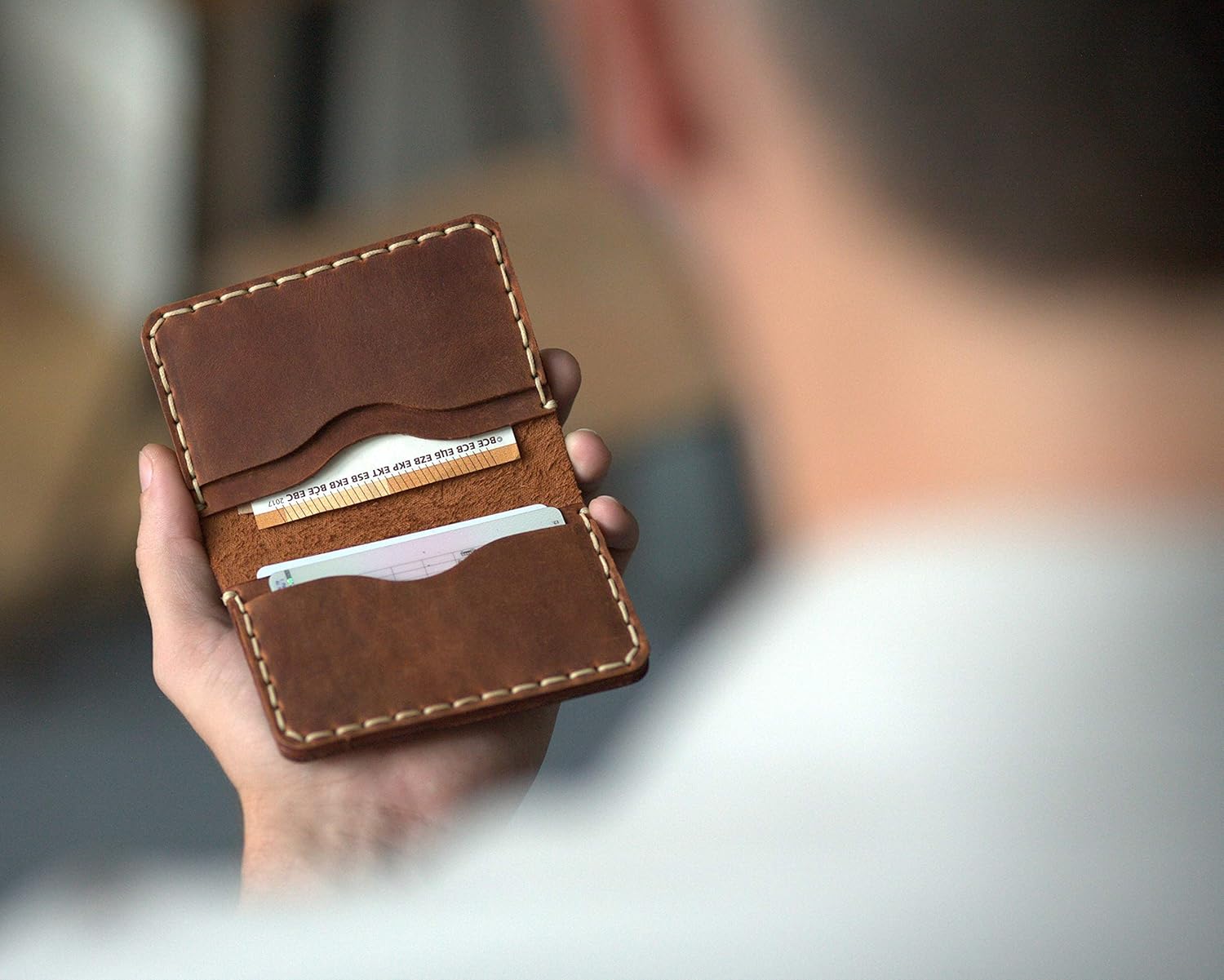 Brown Leather Wallet. Credit Card, Cash, ID Holder. Rustic Style Pouch