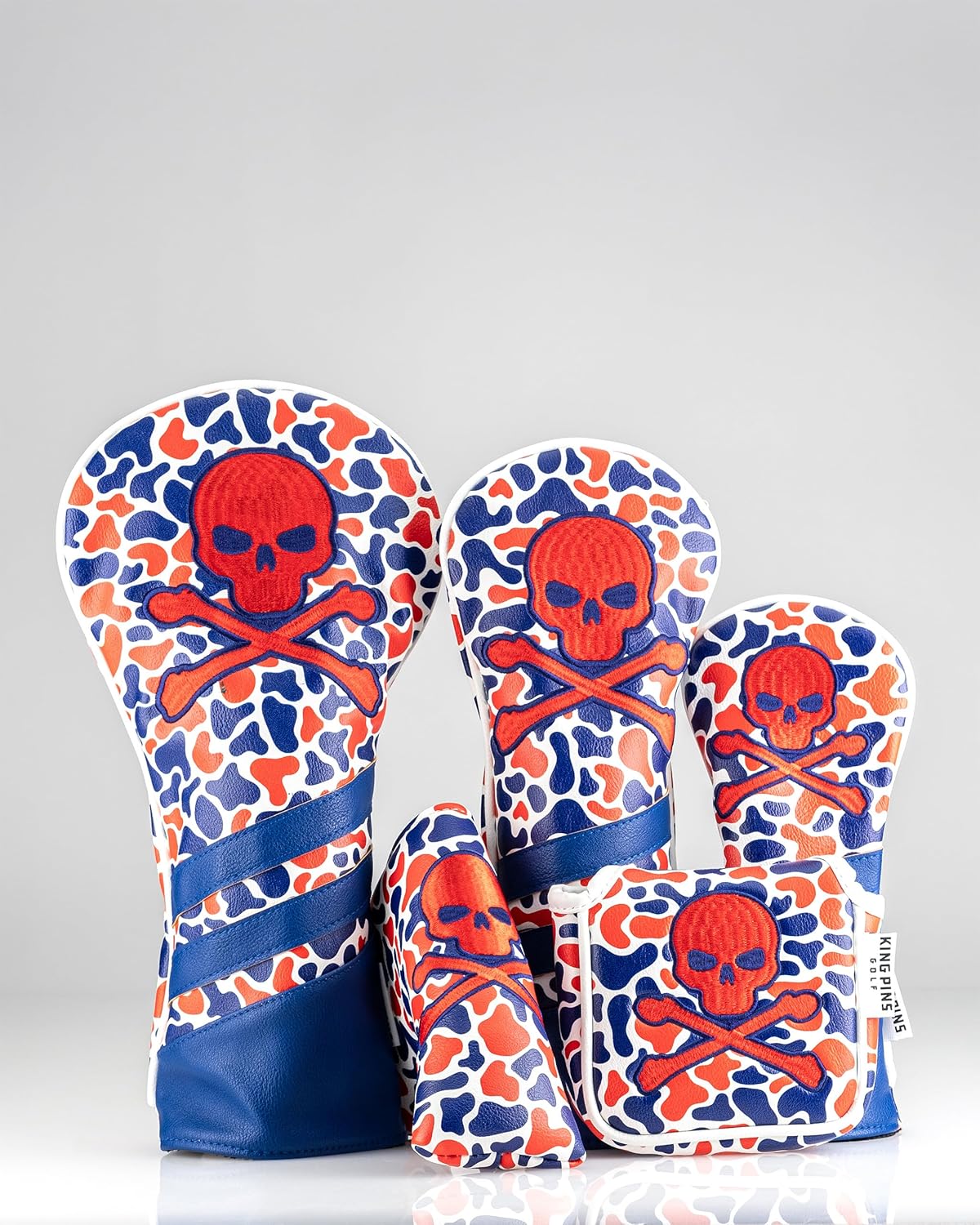 Red White Blue Camo Headcovers - Premium Quality Golf Headcovers. Embroidered Hand-Made Leather, Stylish Golf Club Cover - Customize Your Golf Bag