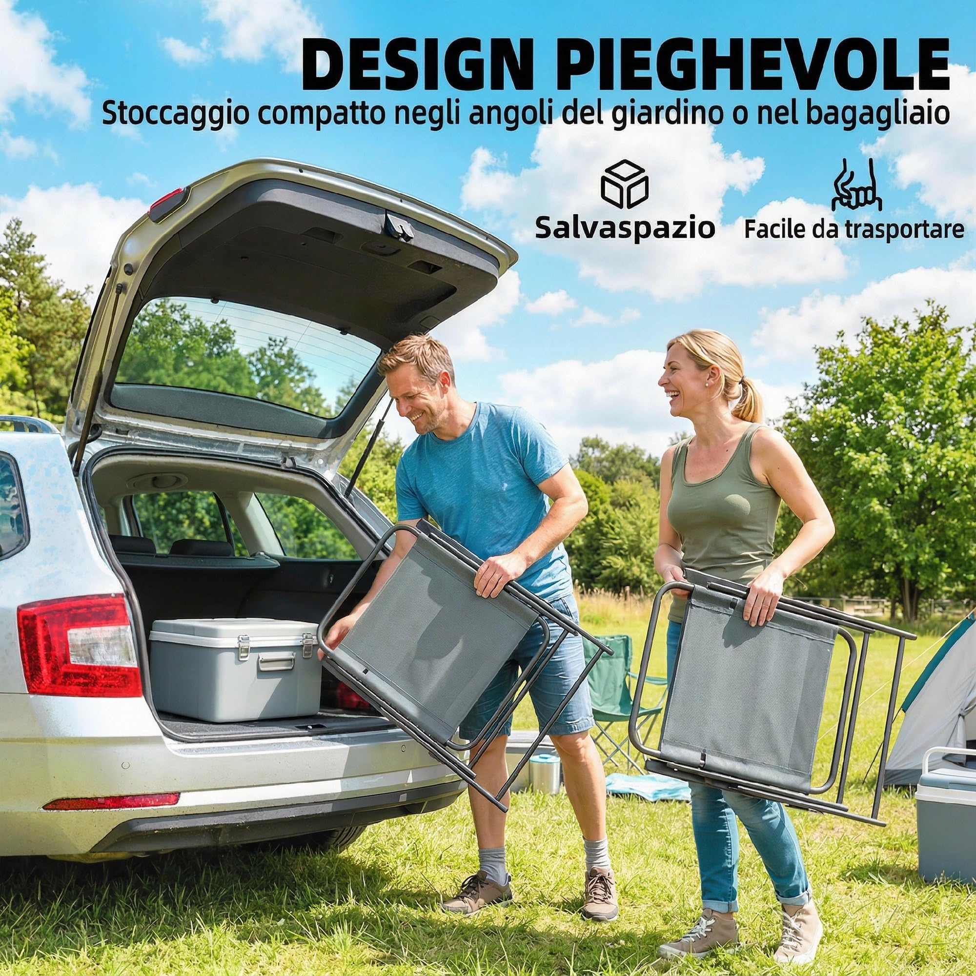 Outsunny Set di 2 Sedie da Giardino Pieghevoli, Seduta in Rete, Schienale Alto e Braccioli, Grigio