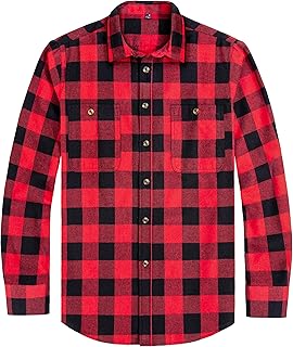 J.VER Mens Flannel Shirts Check Long Sleeve Lumberjack Plaid Casual Button Down Shirt with Pocket