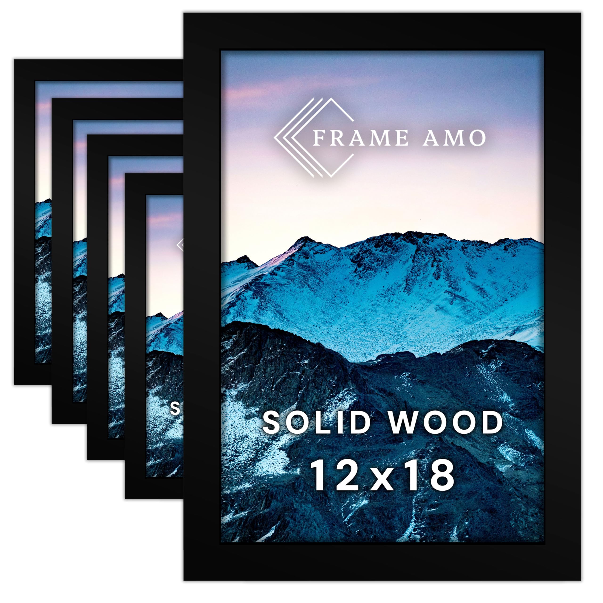 Frame Amo Pack of 5, 12x18 Black Poster Frames, High End, Gallery Grade
