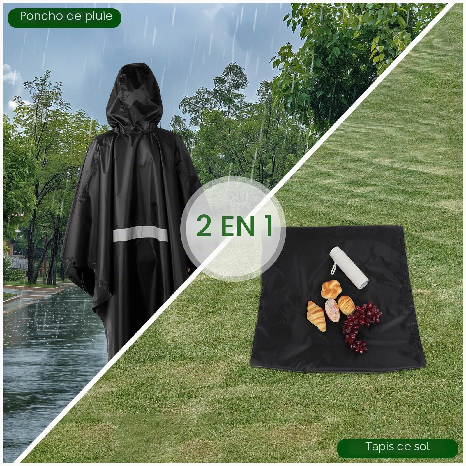 AiQInu Poncho Pluie Imperméable avec Manches Ventilées, Poche à Capuche, Bandes Réfléchissantes, Légère et Réutilisable, Pour le Camping, la Randonnée, l'Extérieur et l'Utilisation Quotidienne