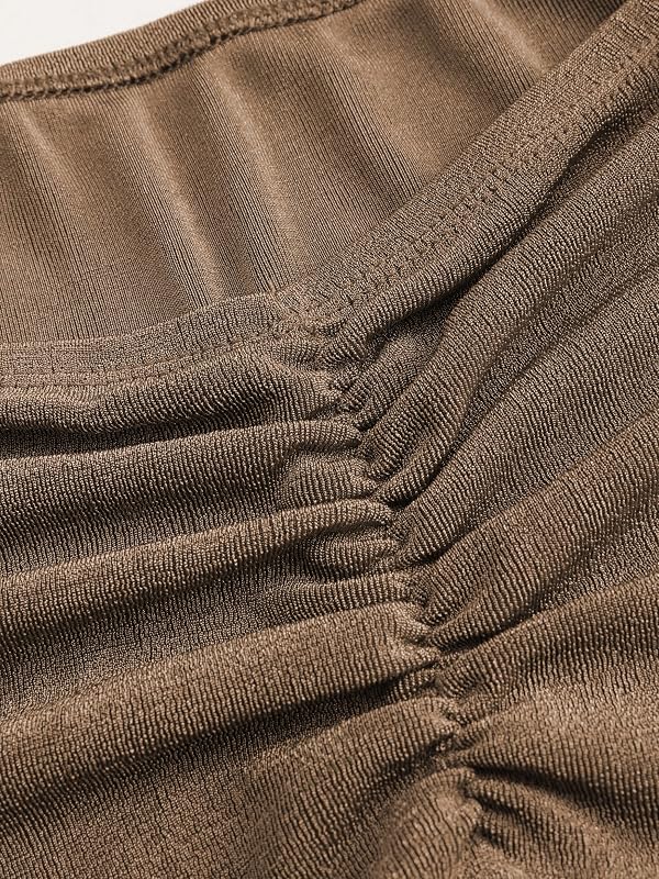 CIDER High Waist Skirts for Women - Solid Fishtail Ruched Bodycon Long Maxi Skirt Lettuce Trim Stretchy Dress Spring Fall: Khaki, M by CIDER - Used condition - Image 3