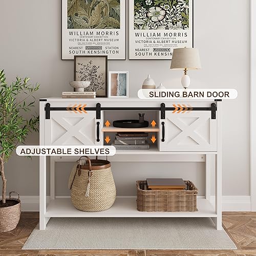 Miniatura 4 de RoyalCraft Console Table with Storage Shelf & Sliding Barn Door, Farmhouse Entryway Table with Storage, 46" Narrow Long Sofa Table, Console Tables