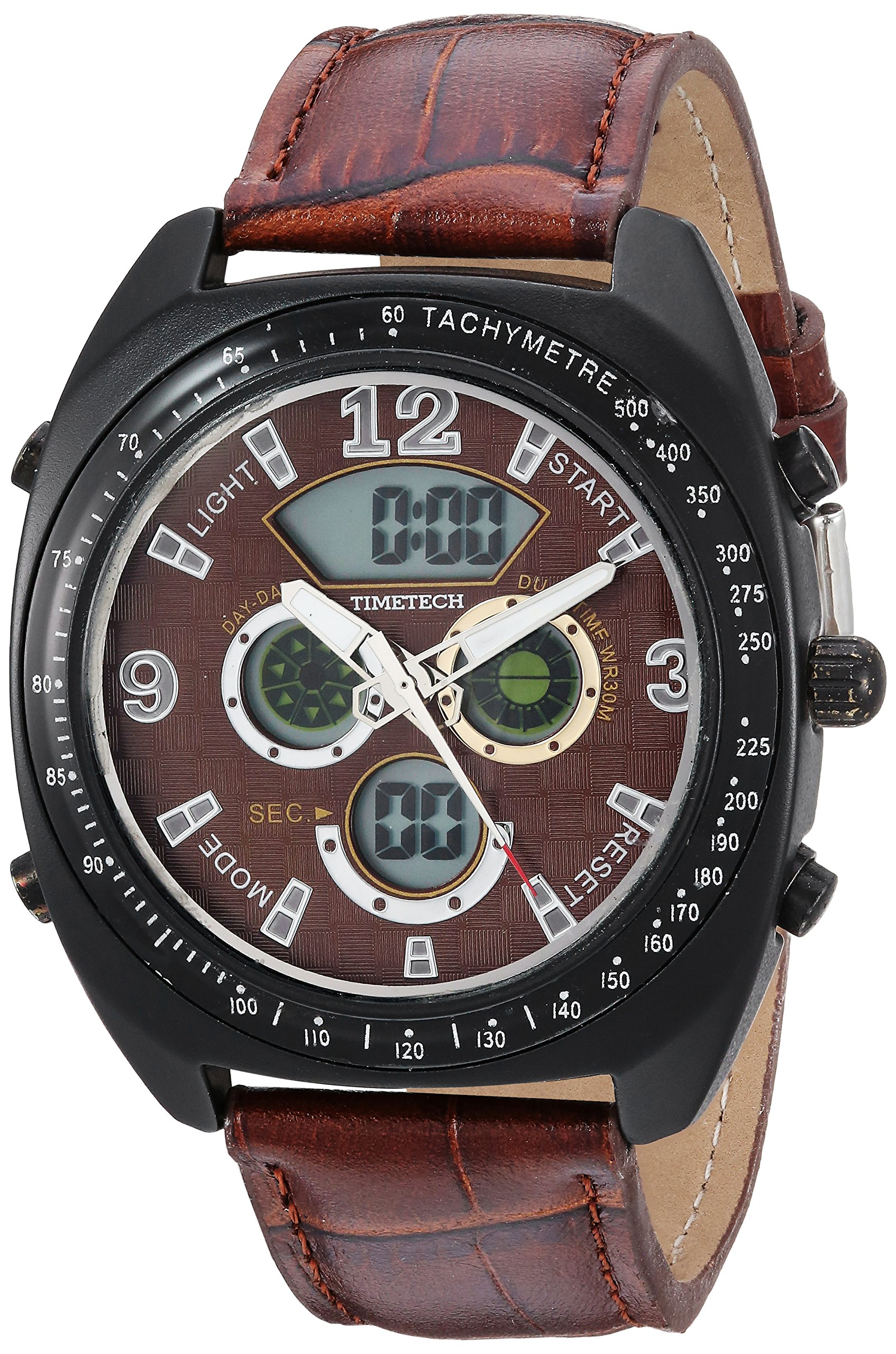 Timetech Men's Sport Multi-Function Tachymeter Wrist Watch with Matching Leather Strap Band