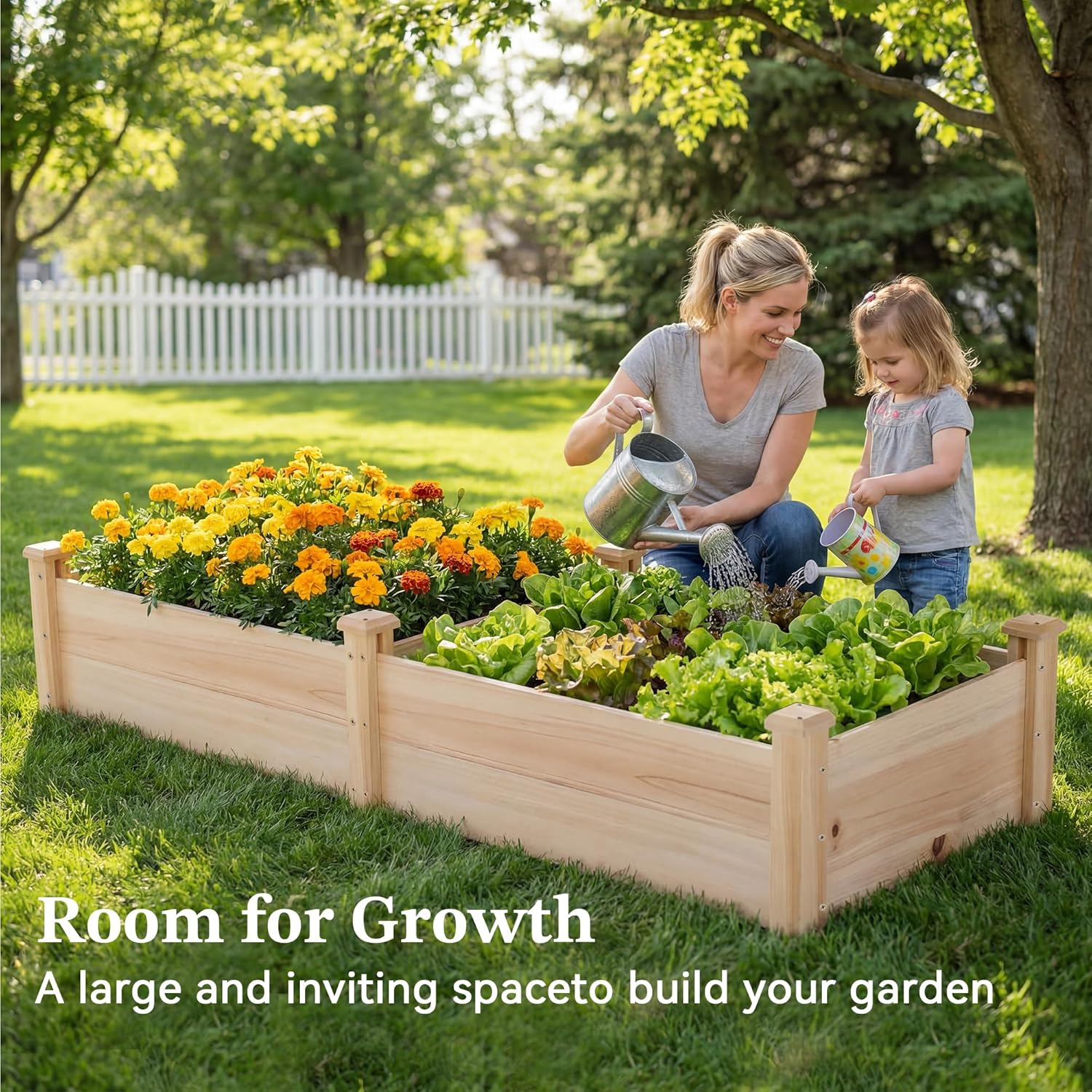 8x2ft Outdoor Wooden Raised Garden Bed, Elevated Planter Box for Vegetables/Garden/Lawn/Patio, Natural Wood, 96 x 24 x 9in