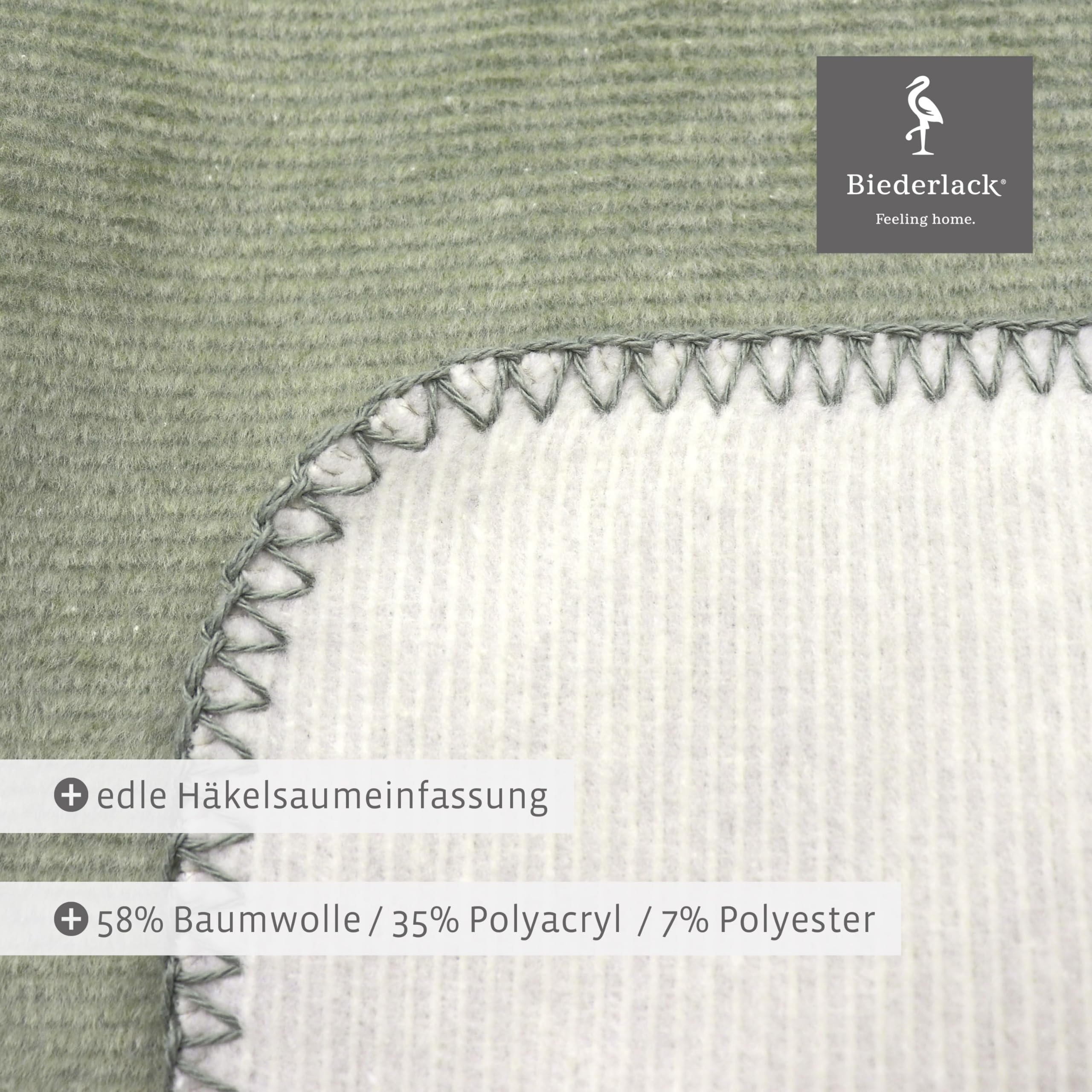 biederlack® Wohndecke Double Optic Salbei-Natur, Sofa-Decke in 150x200 cm | Made in Germany, weiche Kuscheldecke aus Baumwolle und Polyacryl, helle Couch-Decke in Melange-Optik, OEKO-TEX Made in Green