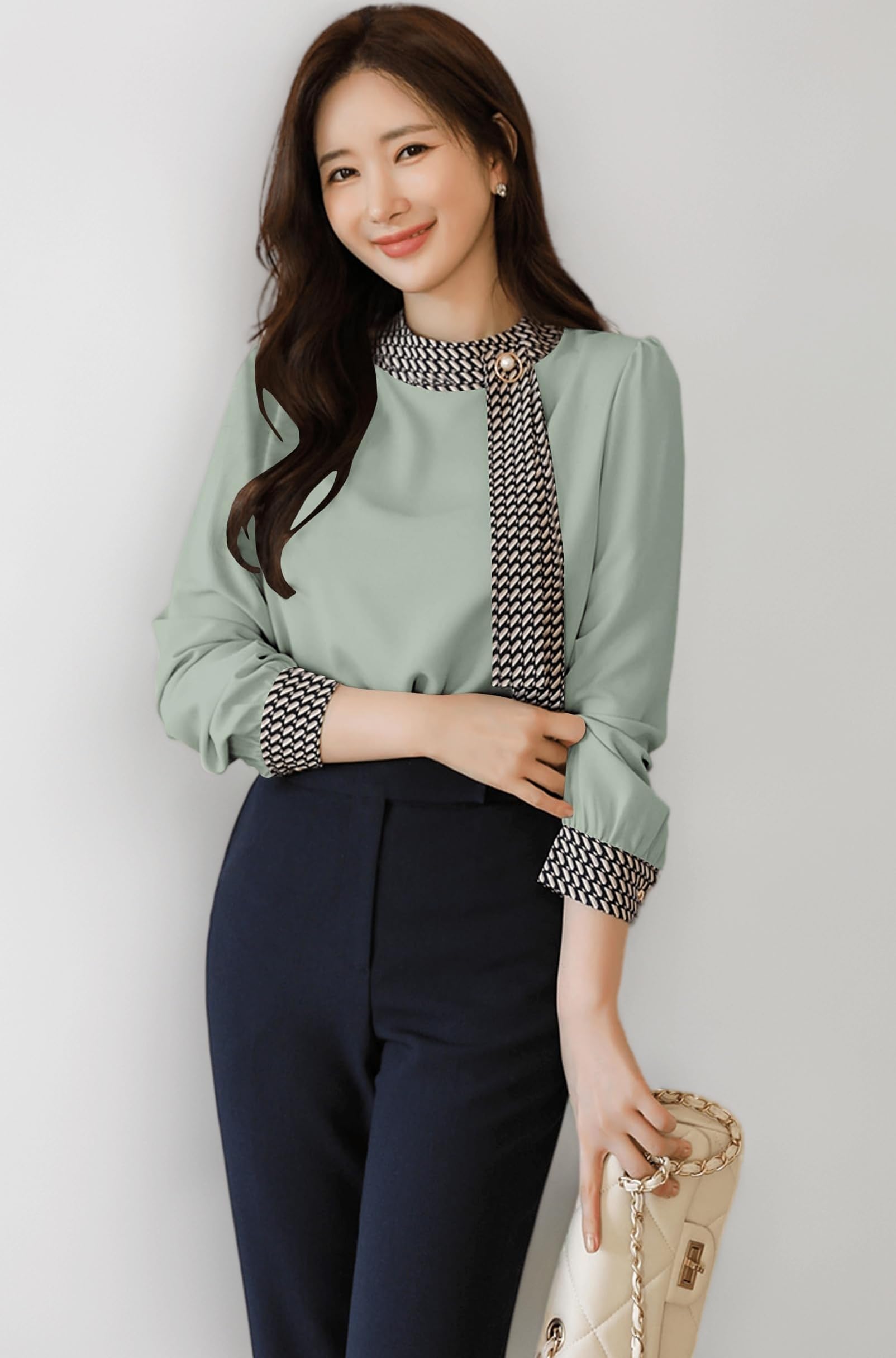 Women Western Printed Cuff Collar Tops