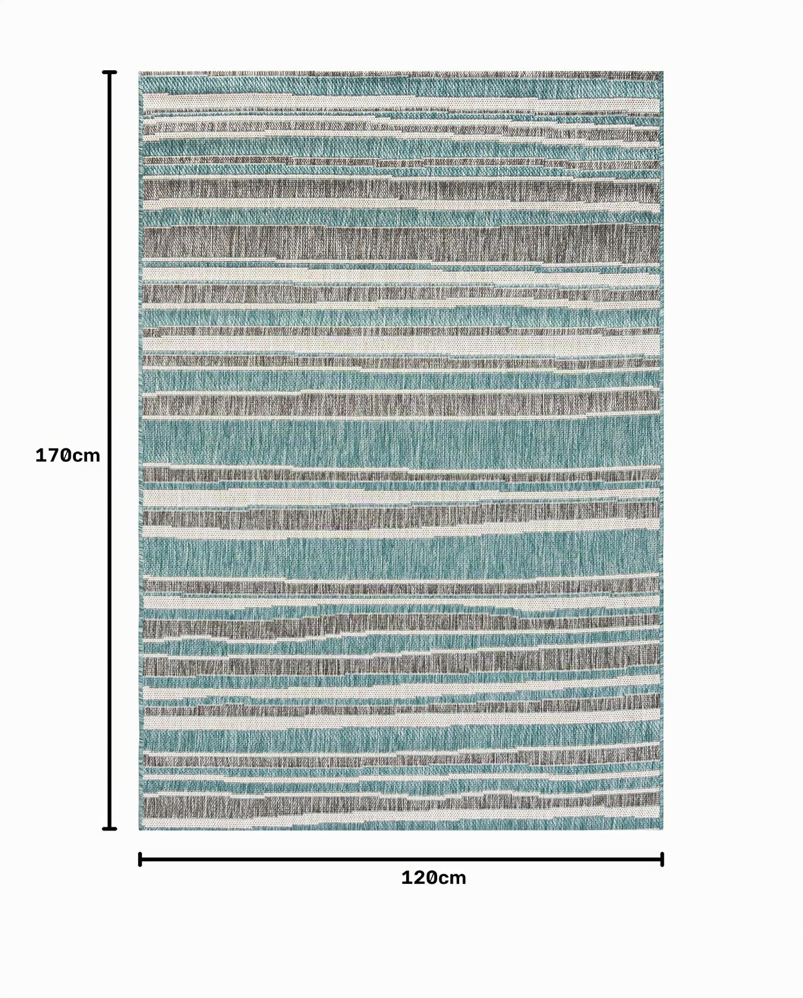 Mazovia Tapis D'extérieur Terrasse 120x170cm Turquoise Rayé Poils Courts | Tapis de Jardin pour Balcon Résistant aux Intempéries Anti-Allergène Résistant aux UV Chauffage au Sol Robuste Synthétique