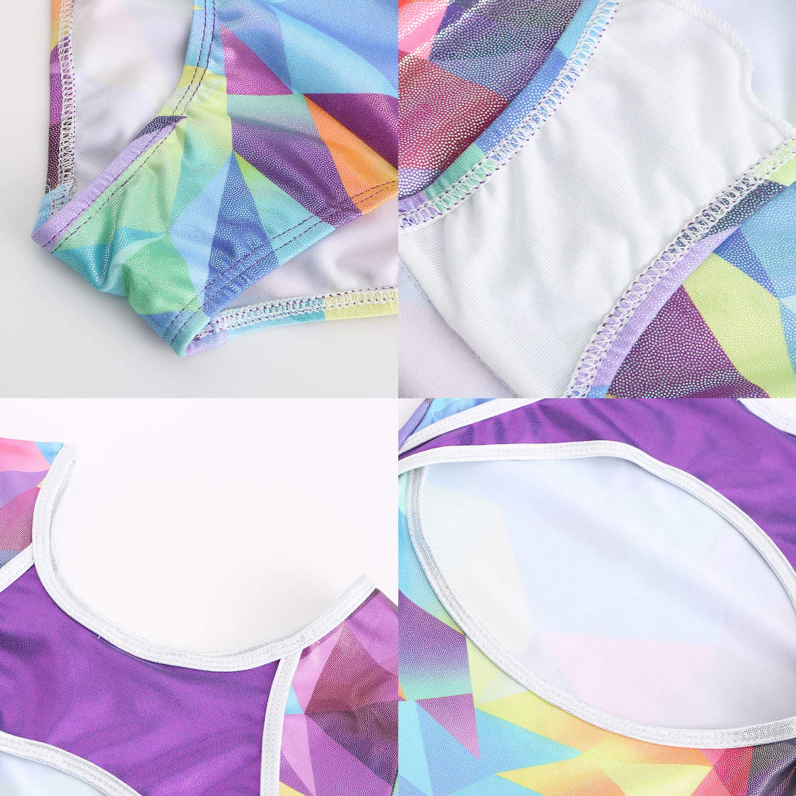 SEAUR - Maillot de gimnasia para niña sin mangas para niños, clásico, maillot de gimnasia, danza, ballet, ropa de ballet, patrón geométrico arcoíris, 100-150 cm