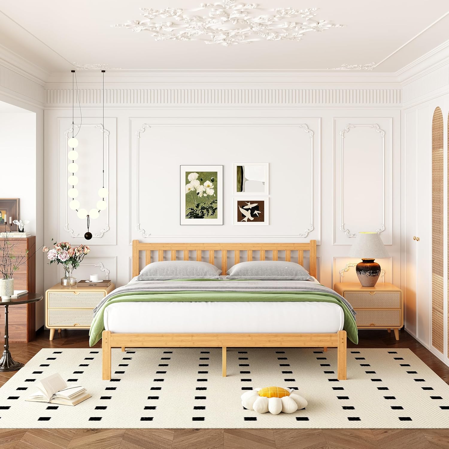 ZIYOO King 14 in High Bamboo Bed Frame with Headboard, No Box Spring Needed, Metal Slat Support, Easy Assembly