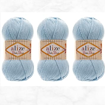 Alize Baby Best Yarn 90% Anti-Pilling Acrylic 10% Soft Bamboo Blend Crochet Hand Knitting Art Lot of 3 Skeins 300gr 786yds 3 Pack, Blue - 40 AlizeBabyBest