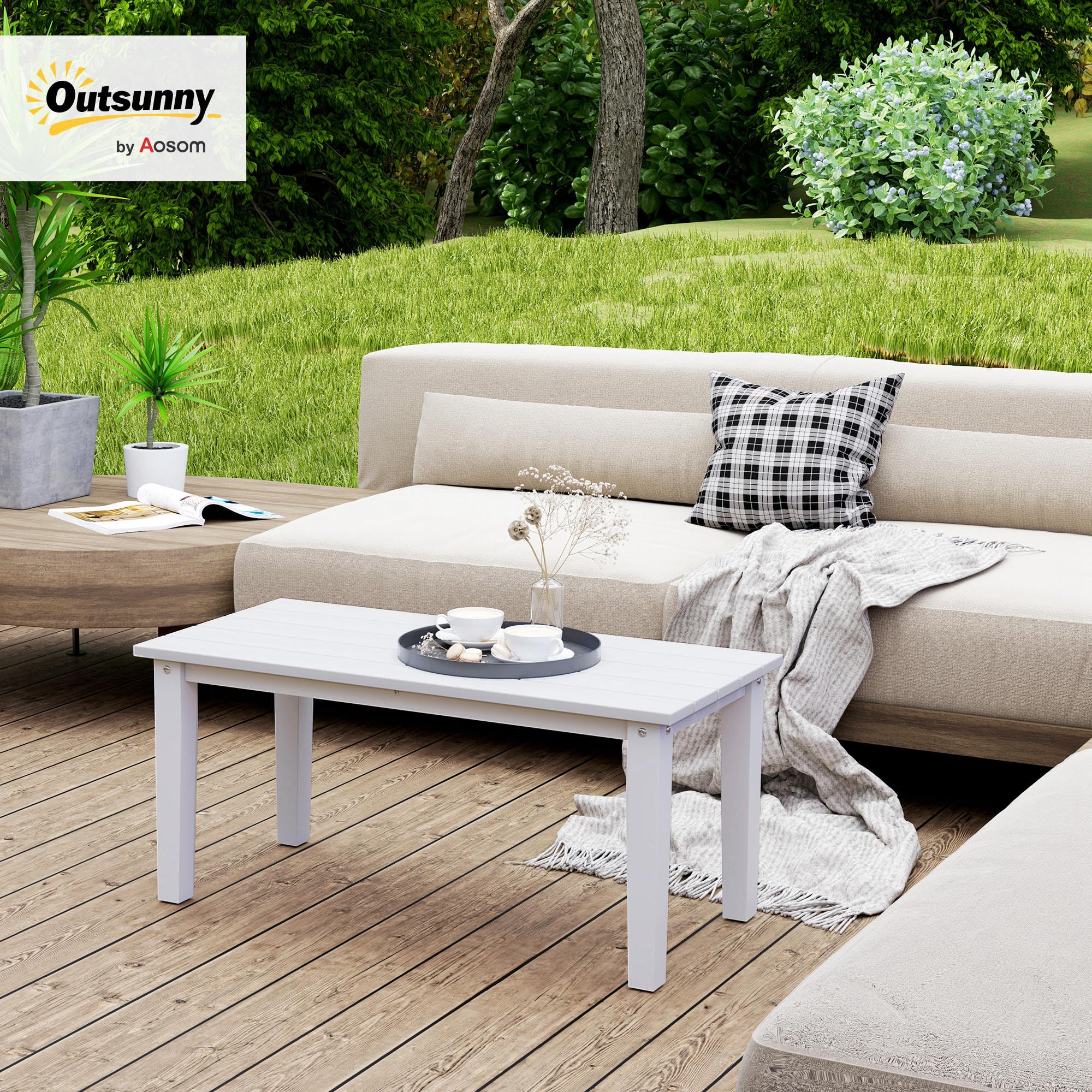 Outsunny Gartentisch Couchtisch HDPE Allwetter 91x44x42 cm weiß