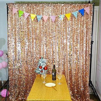 JYFLZQ Rose Gold Payette Sequin Backdrop for Party 9FTx8FT 1 Panel | 18MM Large Sequin Background for Birthday, Wedding, Thanksgiving, Special Events, Party Photo Booth Props