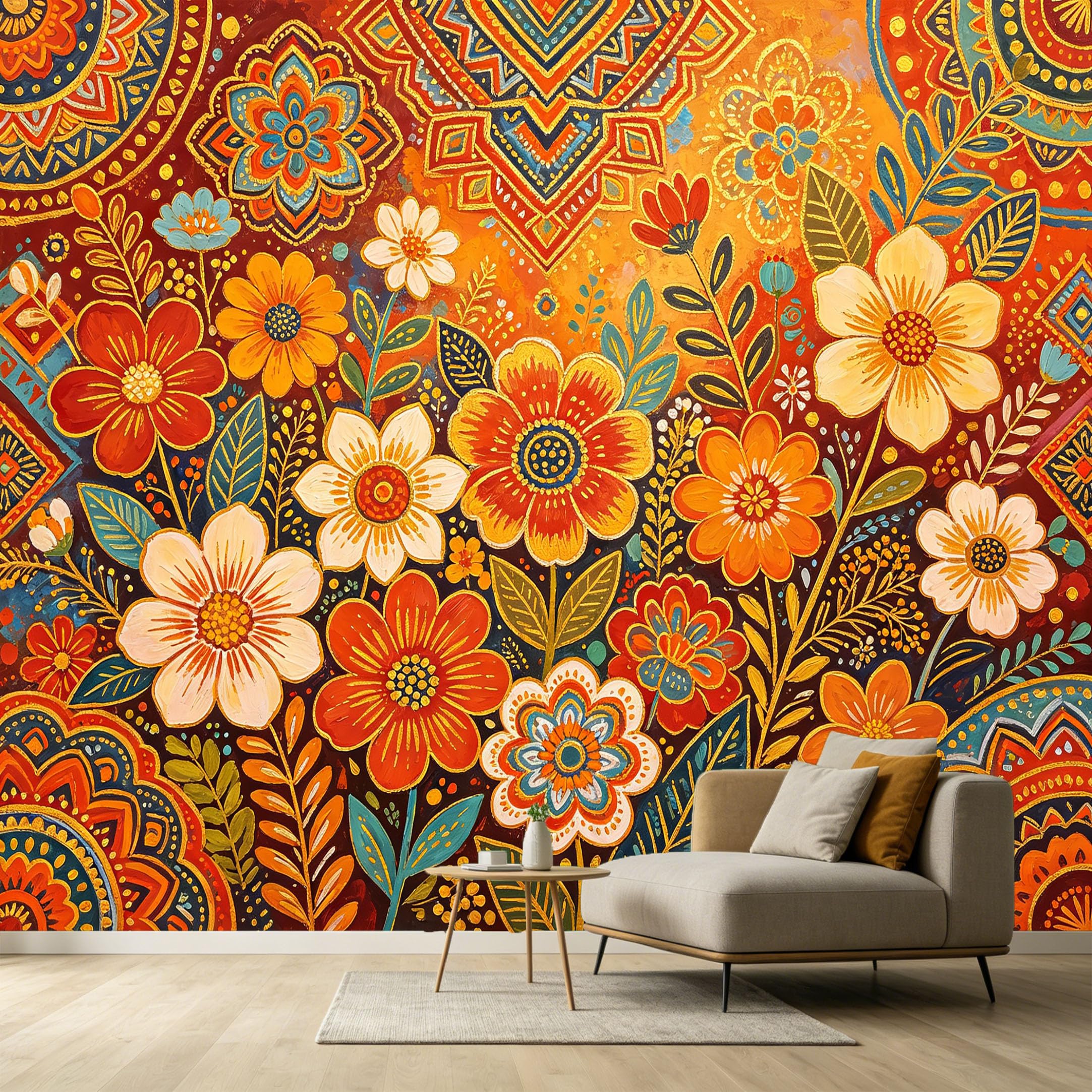 Custom Size Wall Murals Botanical Abstract Watercolor Oil Painting Floral Pattern Folk Art SelfAdhesive Wall Fabric Removable Large Wallpaper for Photo Living Room