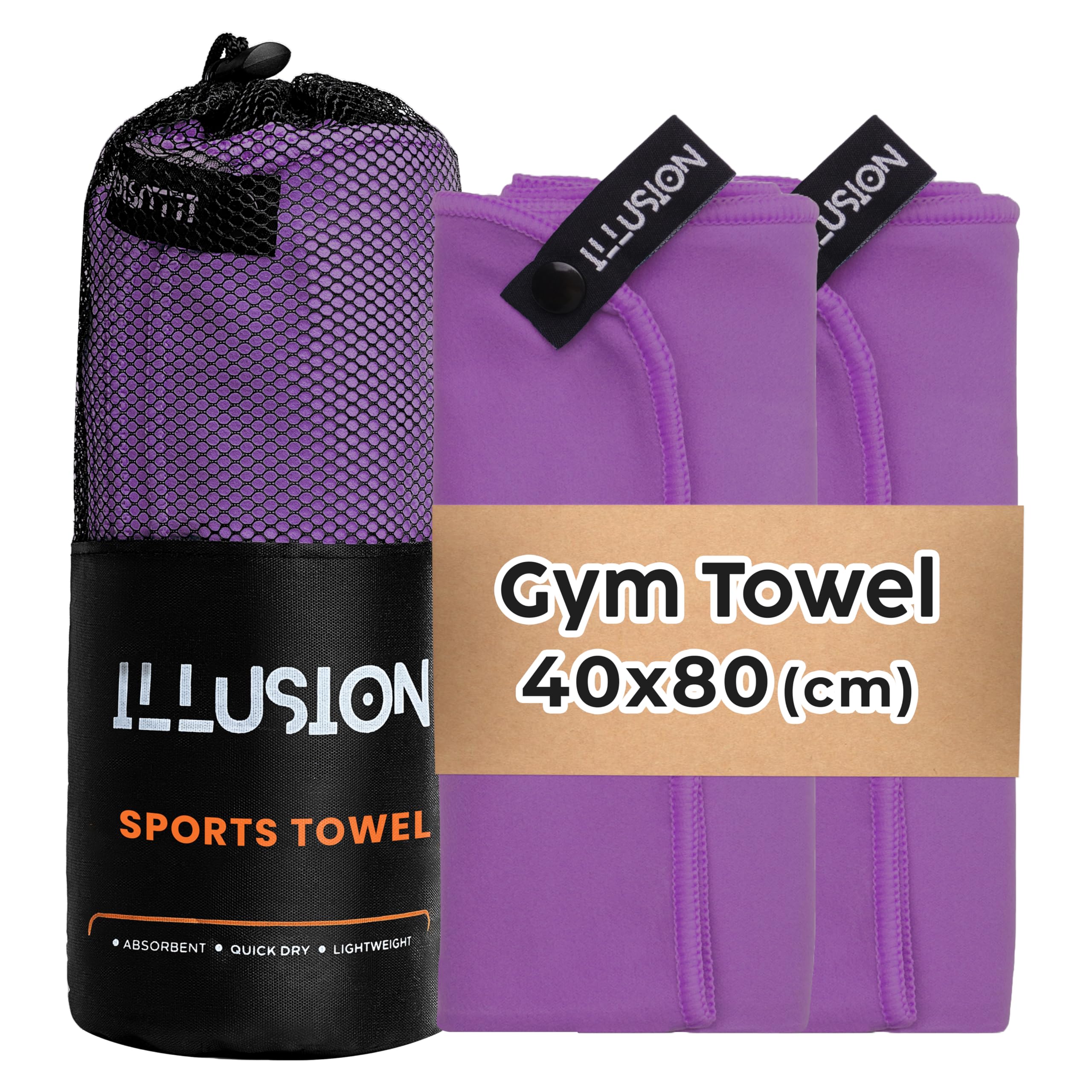 illusion Small Microfibre Gym Towel for Active Sports (40x80cm) - Lightweight Quick Dry Towel - Ideal for Cardio, Cycling, Strength Training, Yoga, and Running, Perfect for Athletes Training Outdoors