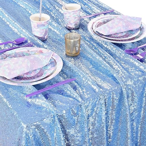Miniatura 3 de Mantel de lentejuelas brillantes de 60 x 102 pulgadas, para decoración de fiesta, boda, cumpleaños, baby shower, color azul