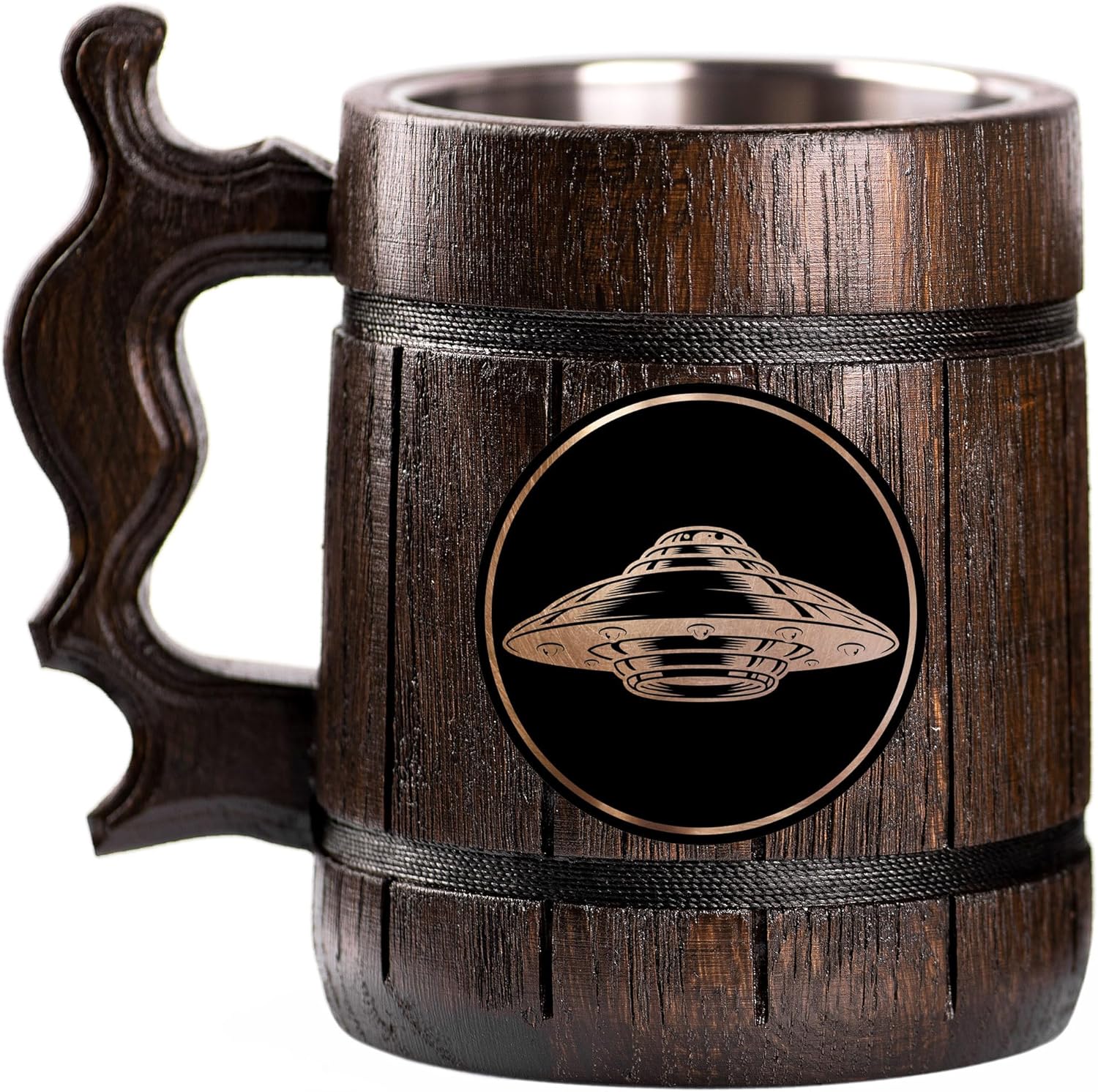 UFO Beer Mug, Personalized Stein, Wooden Tankard