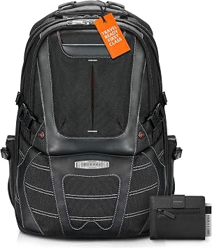 EVERKI Concept 2 Professional Travel Laptop Backpack & Slim Minimalist Wallet for Men, Black Durable, Stylish, with 17.3" Laptop Compartment, Card Slots, Coin Pocket, Hidden Card Slot